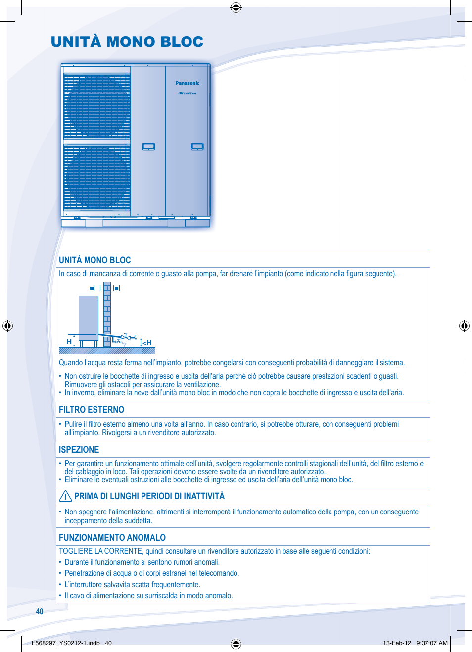 Unità mono bloc | Panasonic WHMHF12D6E5 User Manual | Page 40 / 76