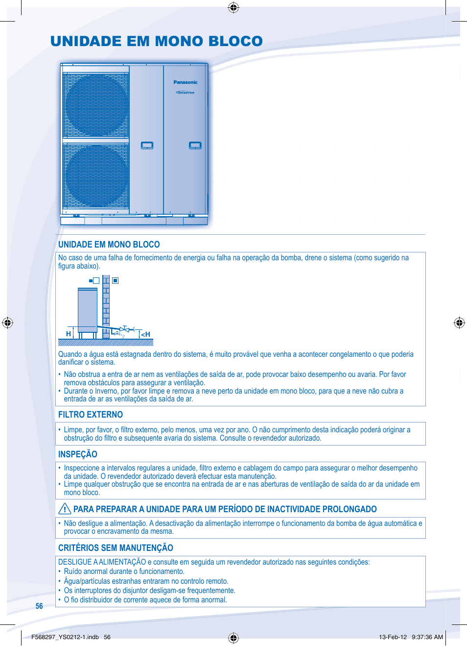 Unidade em mono bloco | Panasonic WHMHF12D6E5 User Manual | Page 56 / 76