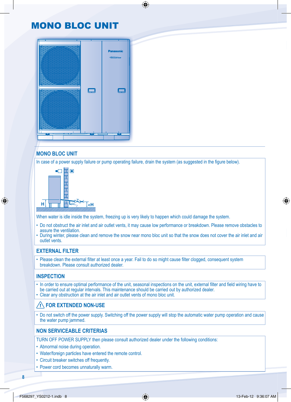 Mono bloc unit | Panasonic WHMHF12D6E5 User Manual | Page 8 / 76