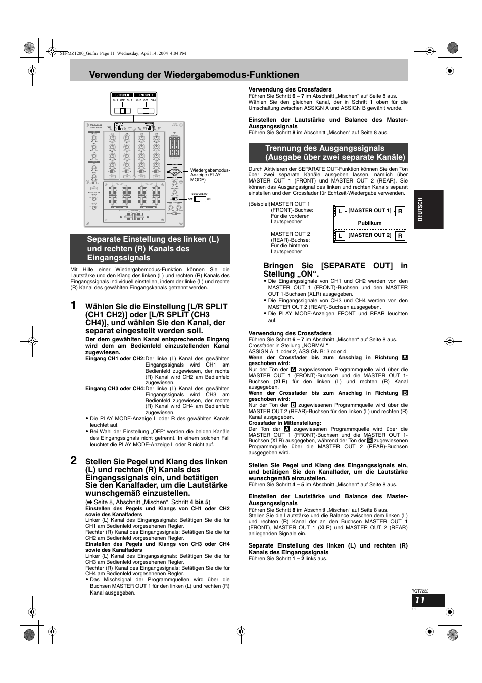 Verwendung der wiedergabemodus-funktionen, Bringen sie [separate out] in stellung „on | Panasonic SLMZ1200 User Manual | Page 11 / 100