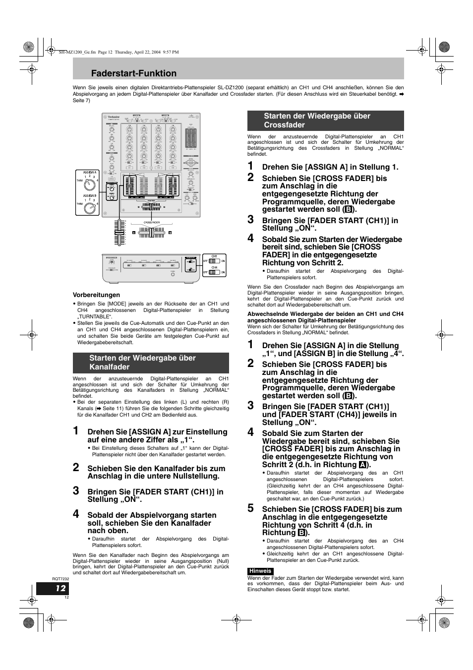 Faderstart-funktion | Panasonic SLMZ1200 User Manual | Page 12 / 100