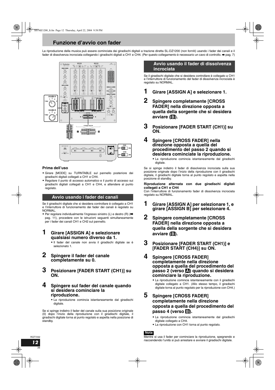 Funzione d’avvio con fader | Panasonic SLMZ1200 User Manual | Page 26 / 100