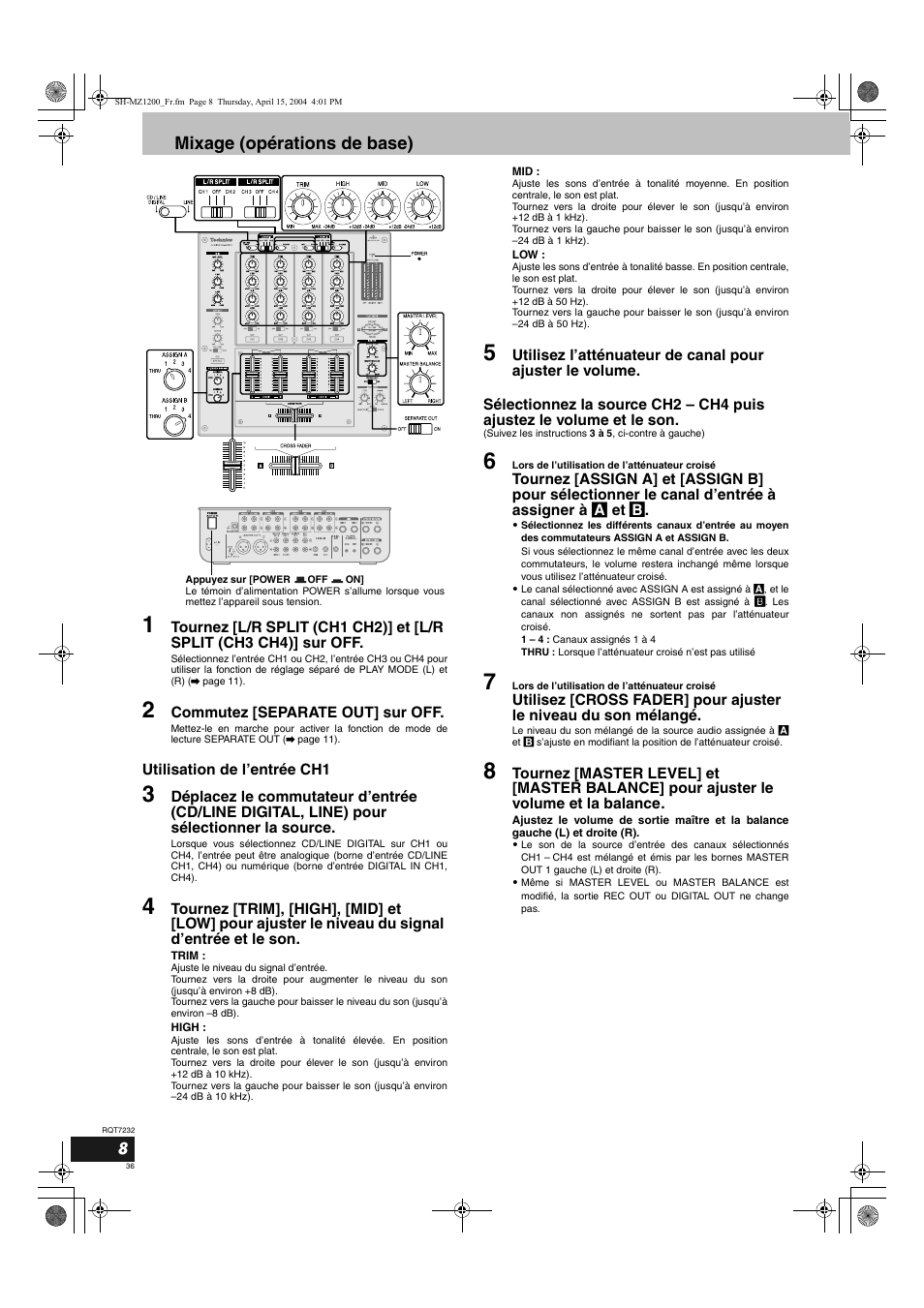 Mixage (opérations de base) | Panasonic SLMZ1200 User Manual | Page 36 / 100