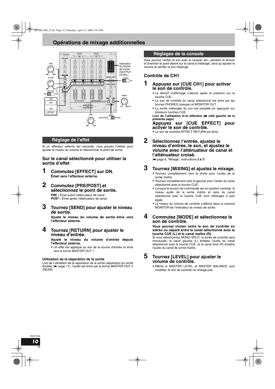 Opérations de mixage additionnelles | Panasonic SLMZ1200 User Manual | Page 38 / 100