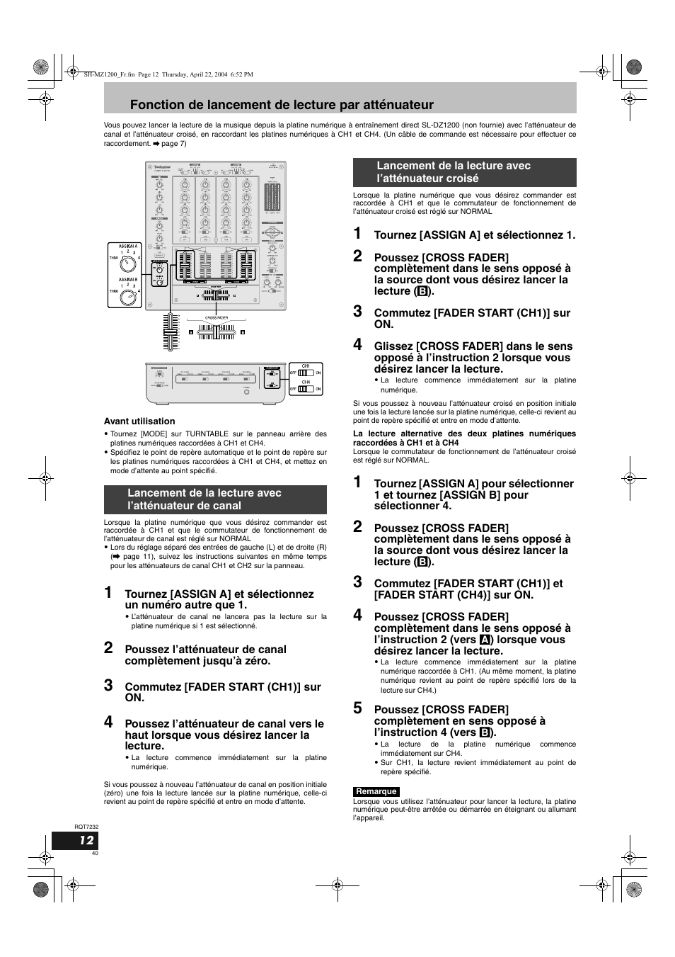Fonction de lancement de lecture par atténuateur | Panasonic SLMZ1200 User Manual | Page 40 / 100
