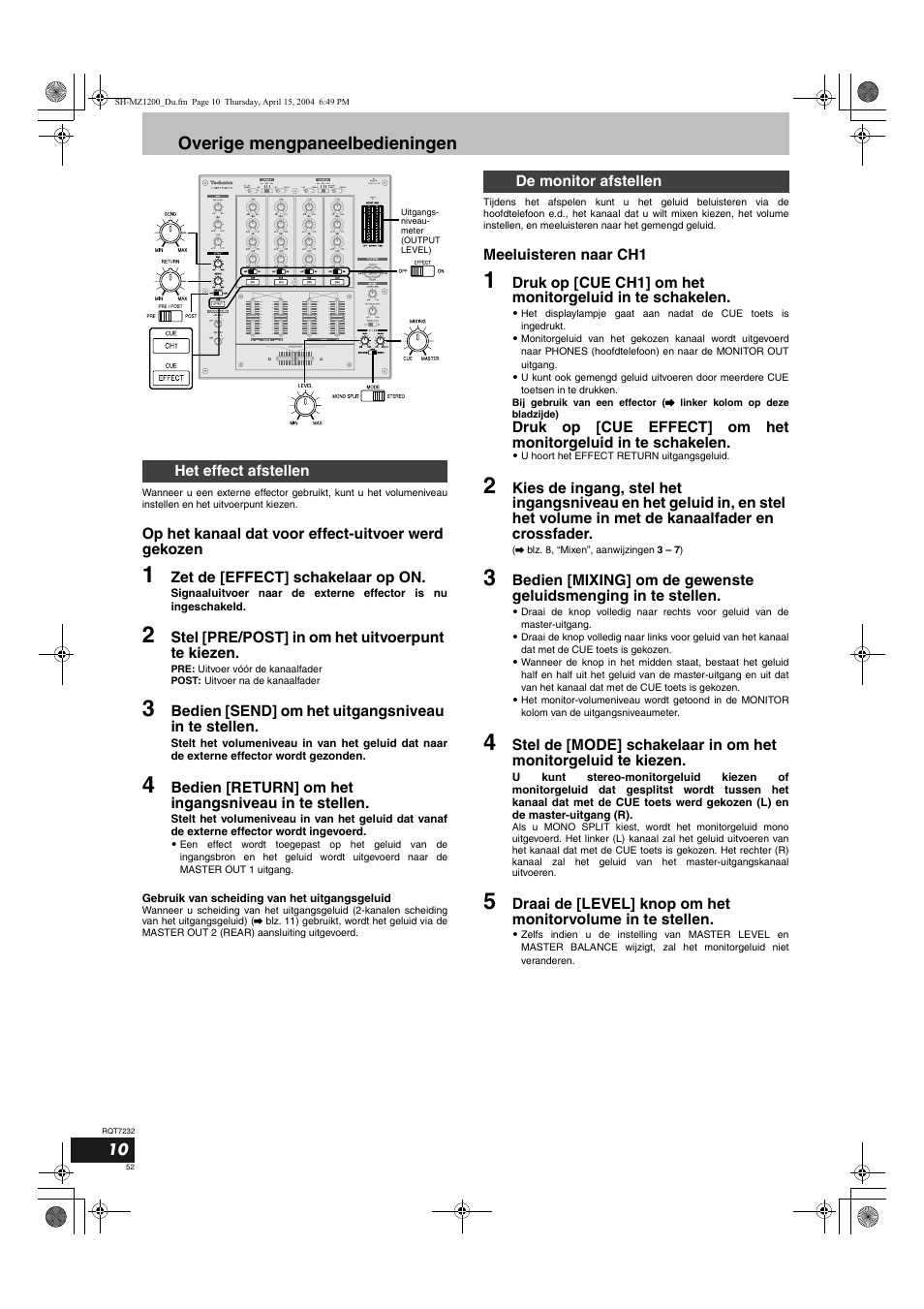 Overige mengpaneelbedieningen | Panasonic SLMZ1200 User Manual | Page 52 / 100