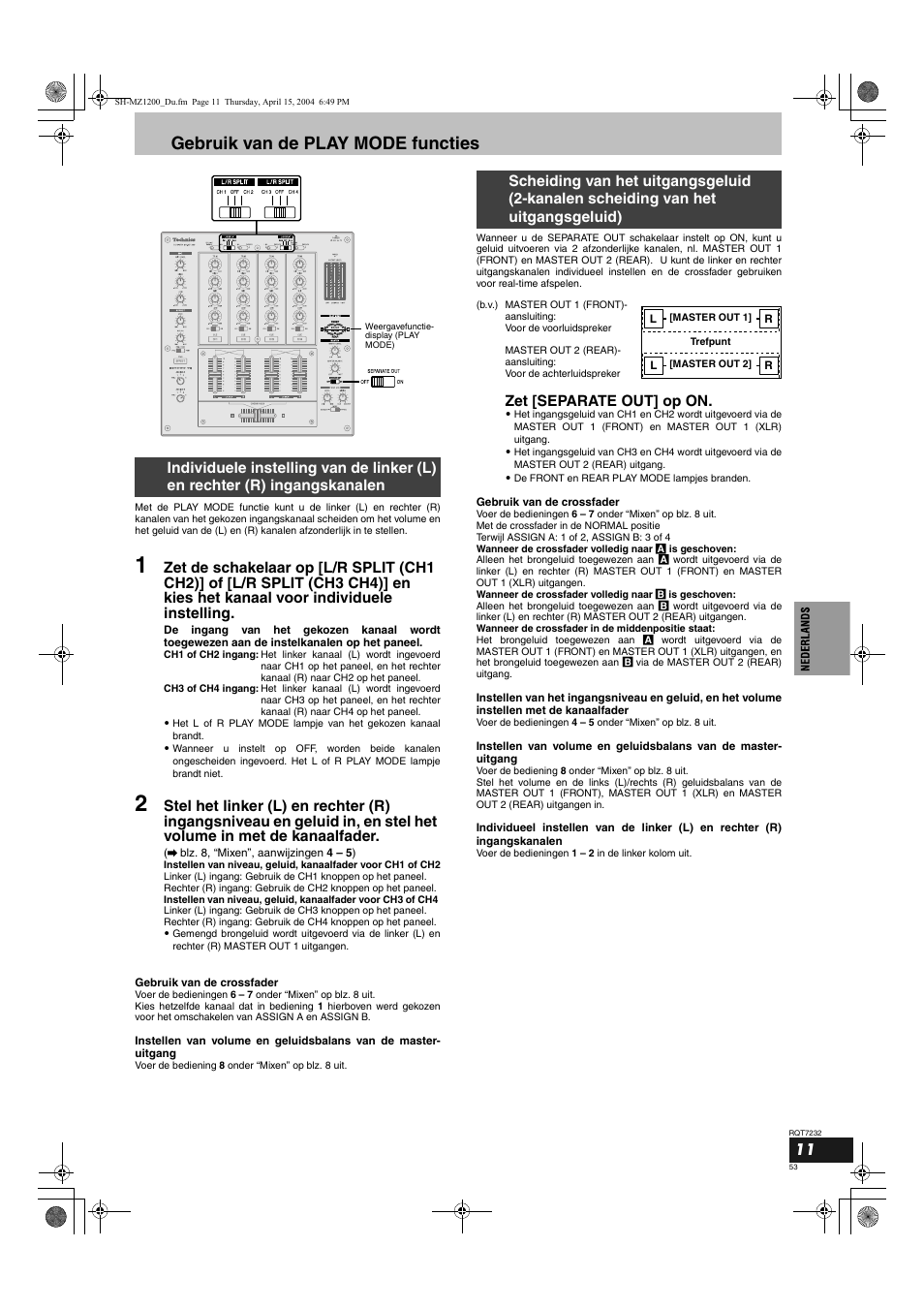 Gebruik van de play mode functies, Zet [separate out] op on | Panasonic SLMZ1200 User Manual | Page 53 / 100