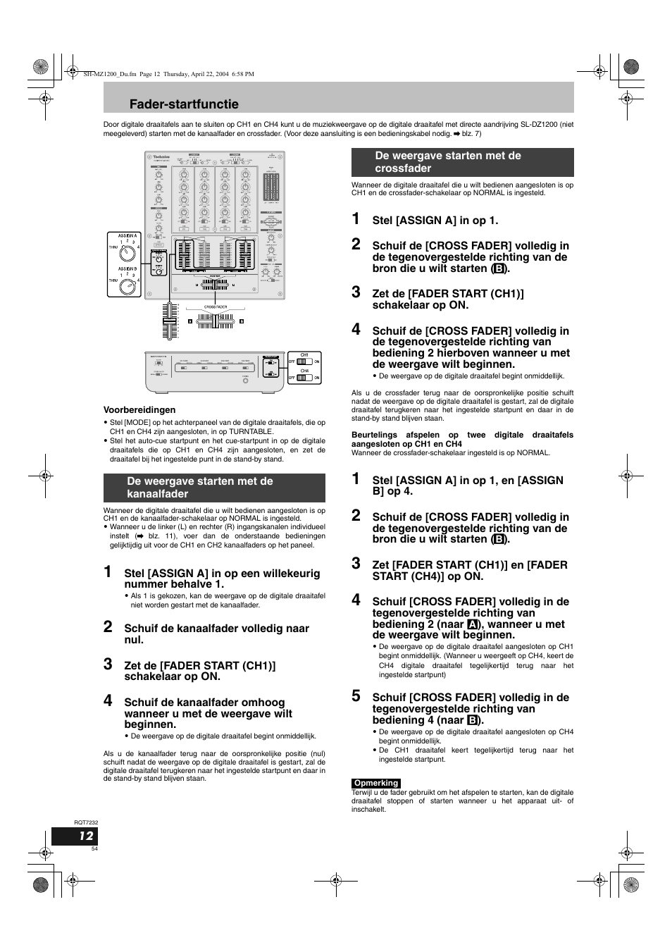Fader-startfunctie | Panasonic SLMZ1200 User Manual | Page 54 / 100