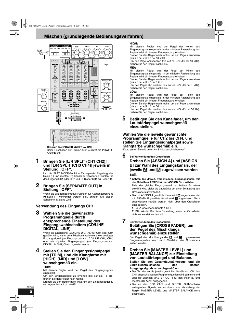 Mischen (grundlegende bedienungsverfahren) | Panasonic SLMZ1200 User Manual | Page 8 / 100