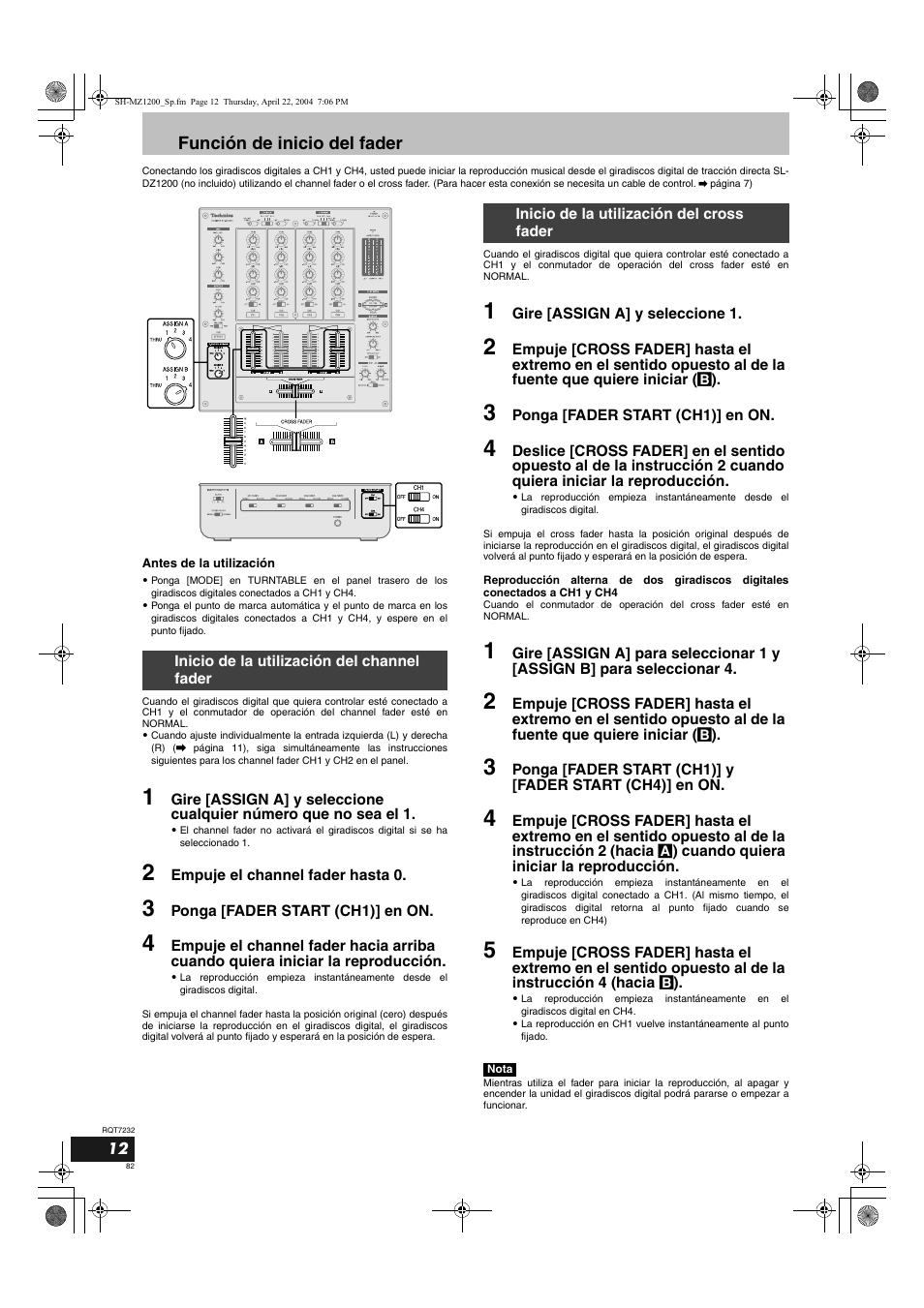 Función de inicio del fader | Panasonic SLMZ1200 User Manual | Page 82 / 100