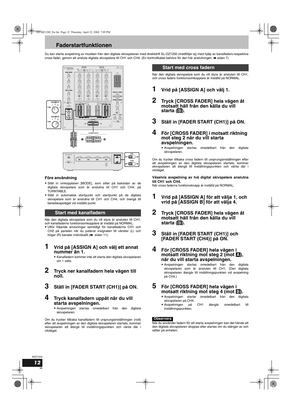 Faderstartfunktionen | Panasonic SLMZ1200 User Manual | Page 96 / 100