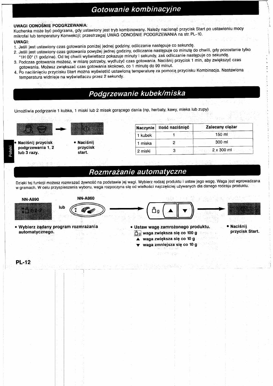 Uwagi odnosnie podgrzewania, Uwagi, Pl-12 | Panasonic NNA890WBSPG User Manual | Page 102 / 112
