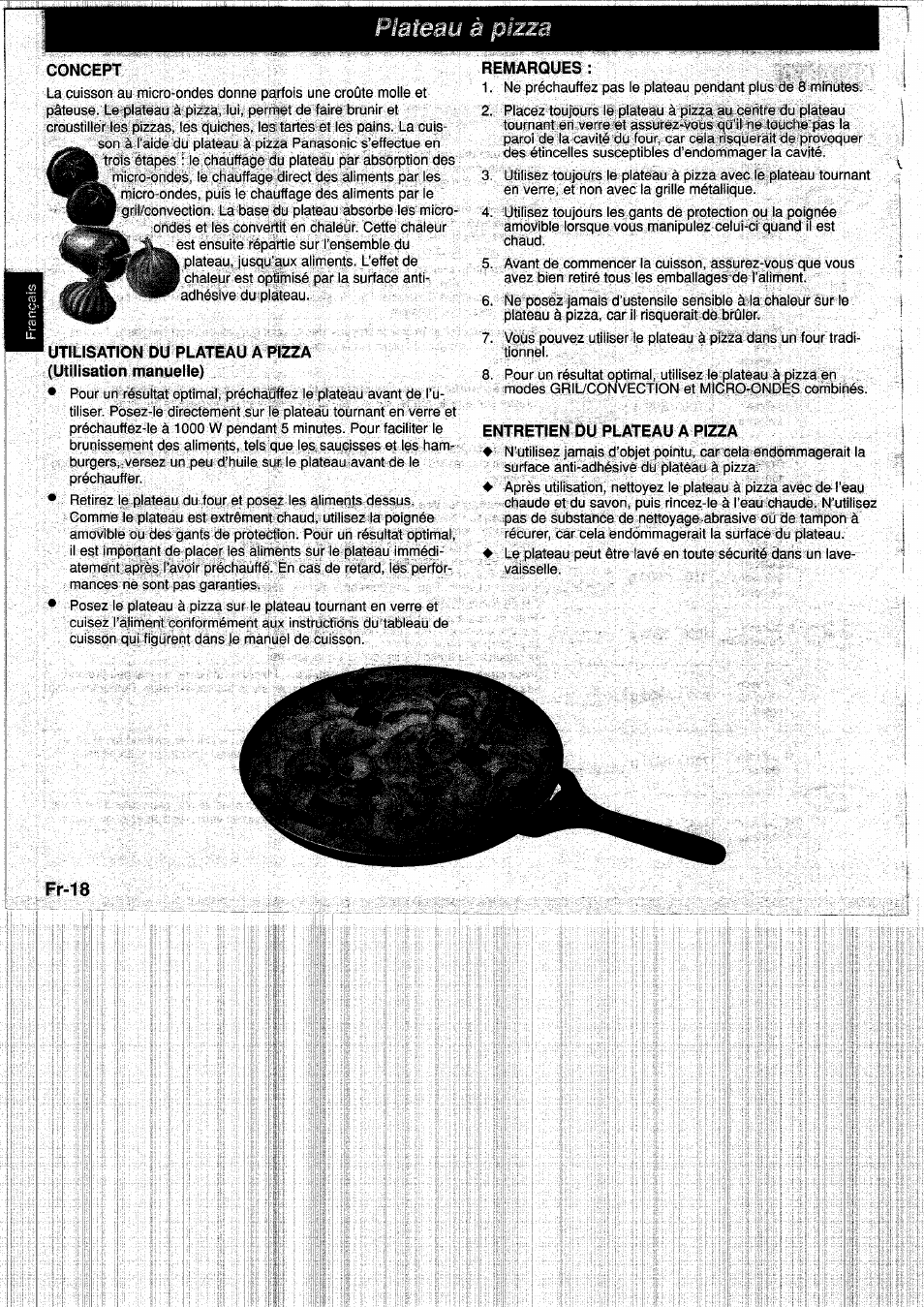 Plateau à pizza, Concept, Remarques | Entretien du plateau a pizza | Panasonic NNA890WBSPG User Manual | Page 64 / 112