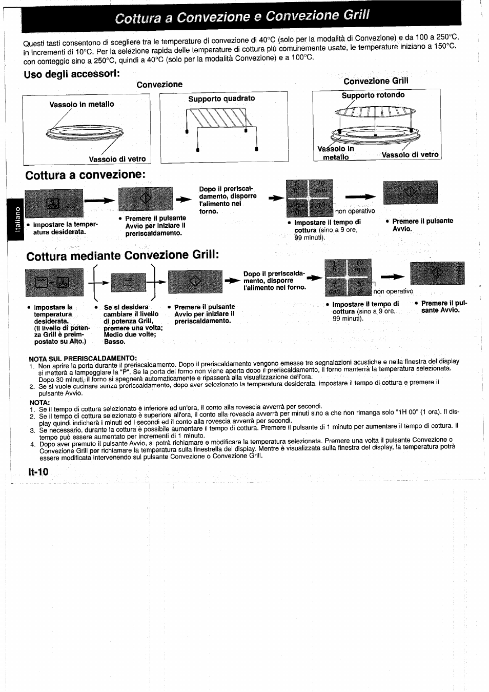 Cottura a convezione e convezione grill, Convezione convezione grill, Vassoio in metailo | Vassoio dì vetro, Supporto rotondo, Vassoio in metallo, Vassoio di vetro, Cottura a convezione, Cottura mediante convezione griii, Uso degli accessori | Panasonic NNA890WBSPG User Manual | Page 78 / 112