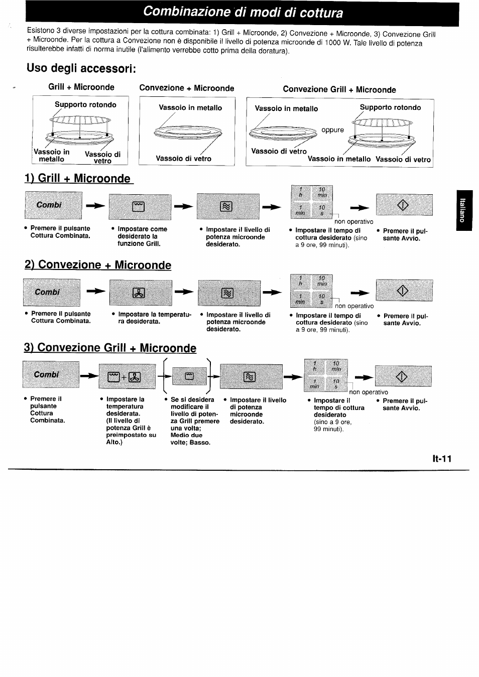 Uso degli accessori, Grill + microonde convezione + microonde, 1) grill + microonde | 2) convezione + microonde, 3) convezione griii + microonde, Combinazione di modi di cottura | Panasonic NNA890WBSPG User Manual | Page 79 / 112