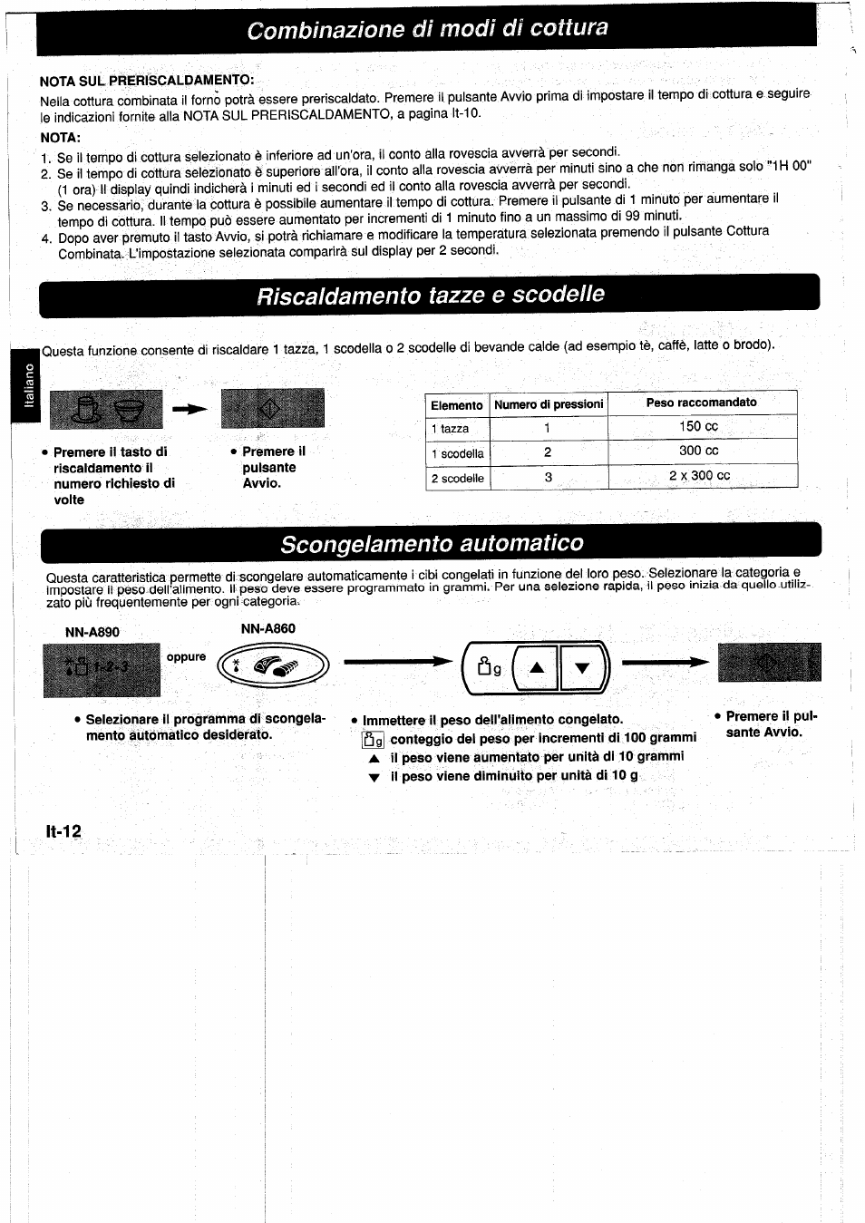 Nota sul preriscaldamento, Nota, Nn-a890 | Immettere il peso dell'alimento congelato, Iscaldamen | Panasonic NNA890WBSPG User Manual | Page 80 / 112