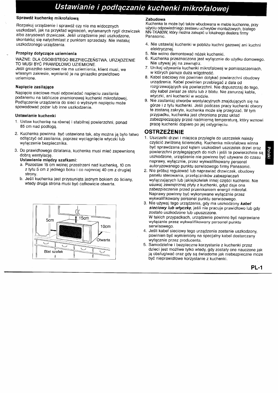 Ustawianie i podtqczanie kuchenki mikrofaiowej, Ostrzezenie, Pl-1 | Panasonic NNA890WBSPG User Manual | Page 91 / 112