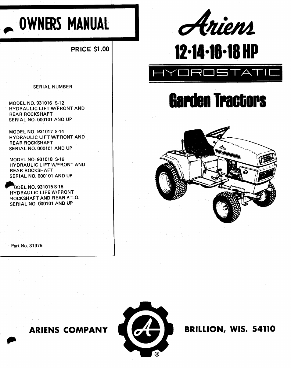 Ariens 931015 S-18 User Manual | 42 pages