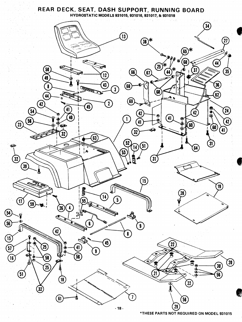 Rear deck. seat, dash support. running board | Ariens 931015 S-18 User Manual | Page 18 / 42