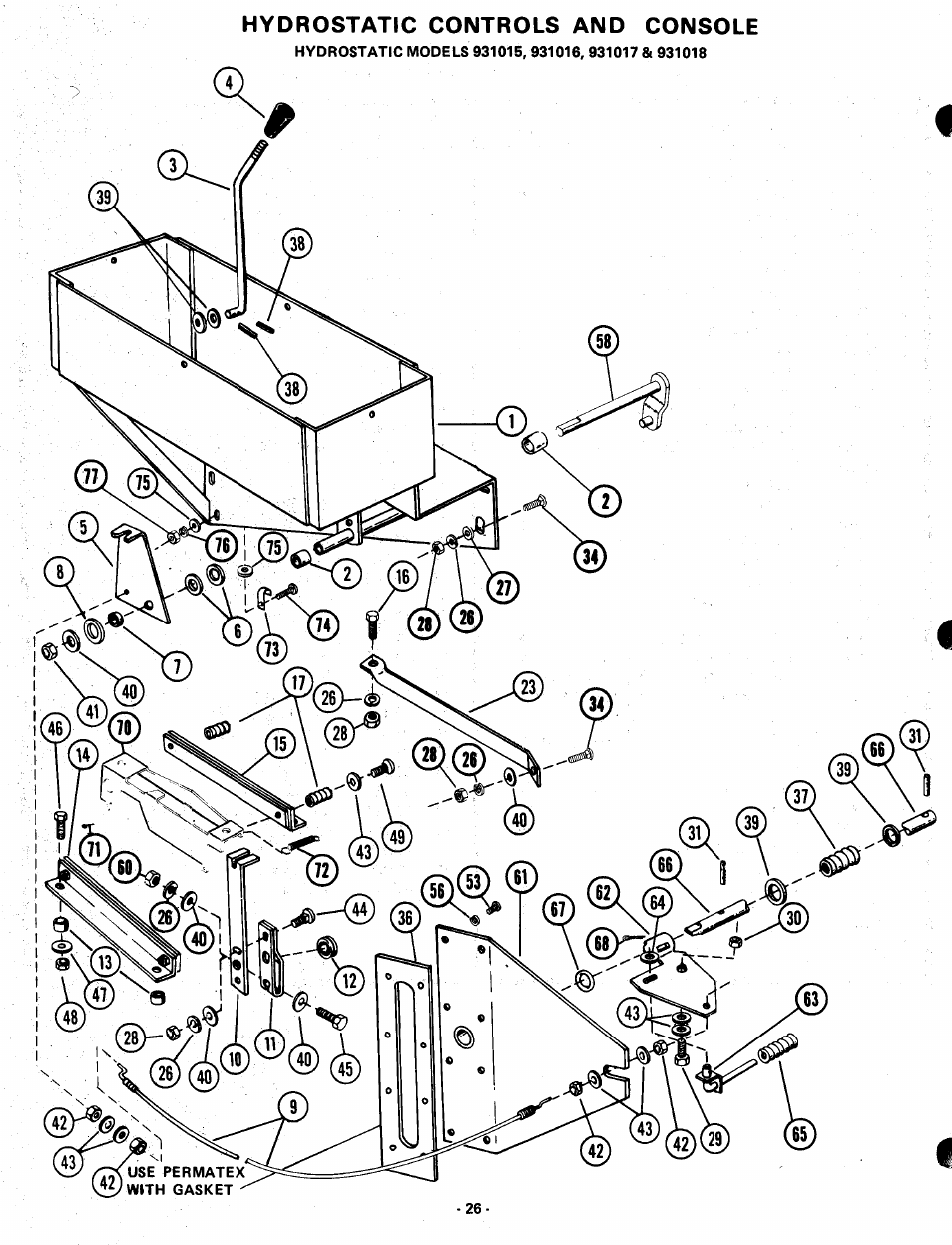 Hydrostatic controls and console | Ariens 931015 S-18 User Manual | Page 26 / 42