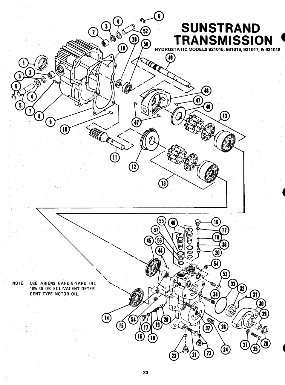 Sunstrand , transmission | Ariens 931015 S-18 User Manual | Page 30 / 42