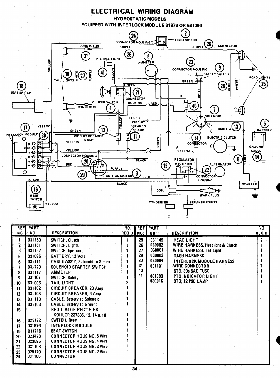 Electrical wiring diagram | Ariens 931015 S-18 User Manual | Page 34 / 42