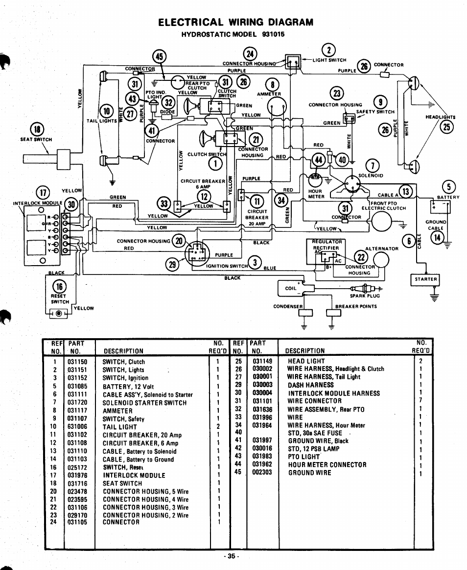 Electrical wiring diagram | Ariens 931015 S-18 User Manual | Page 35 / 42