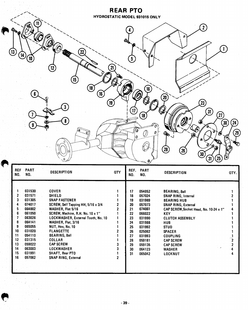 I ih, Rear pto | Ariens 931015 S-18 User Manual | Page 39 / 42