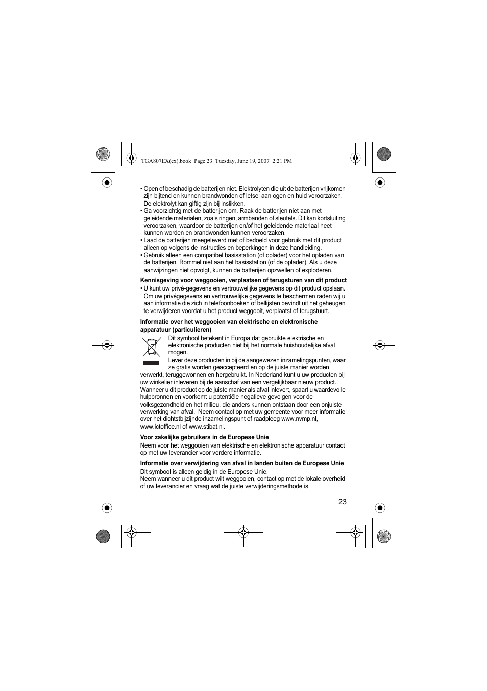 Voor zakelijke gebruikers in de europese unie | Panasonic KXTGA807EX User Manual | Page 23 / 80