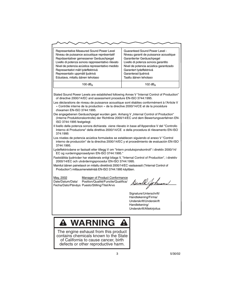 Warning | Ariens SNO-THRO 932102 - 520 User Manual | Page 3 / 26