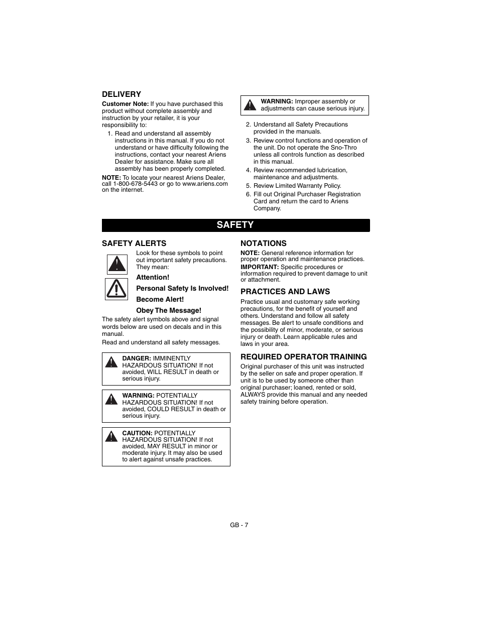 Safety | Ariens SNO-THRO 932102 - 520 User Manual | Page 7 / 26