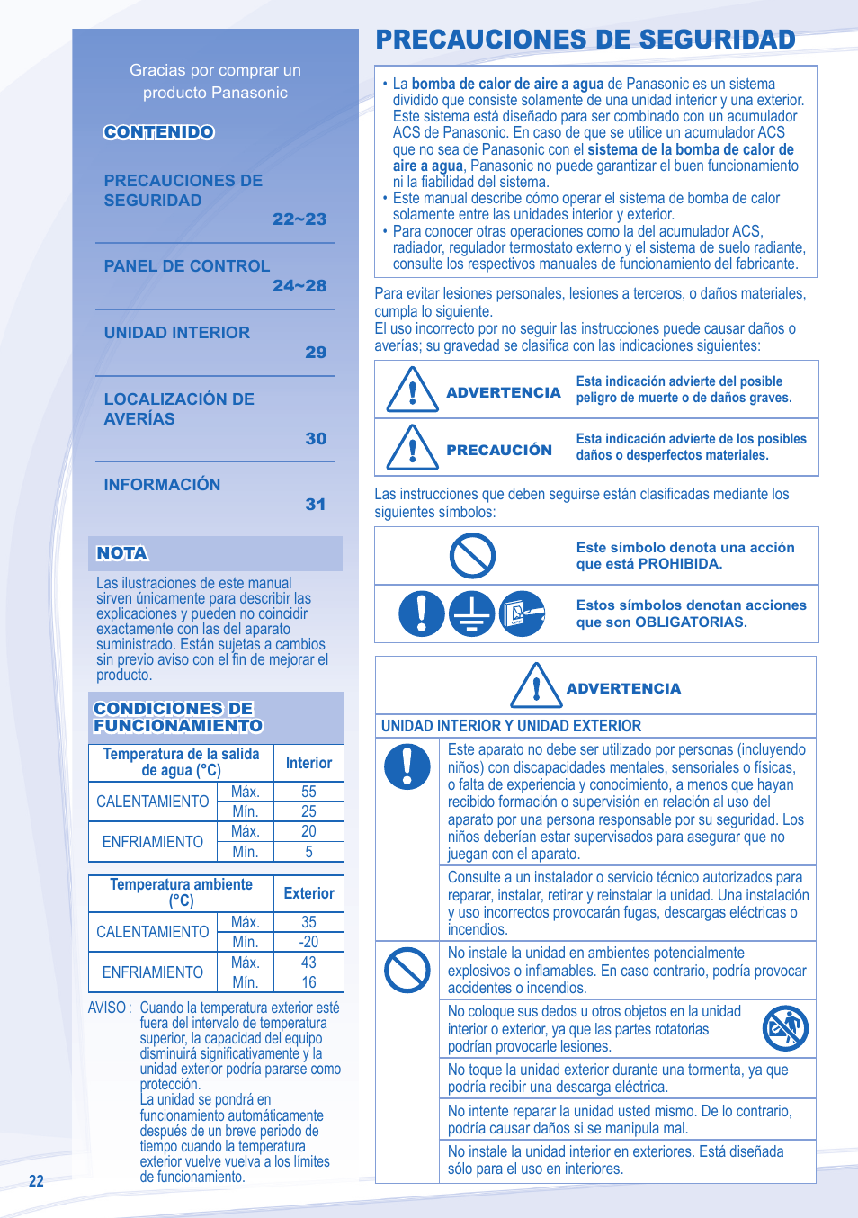 Precauciones de seguridad | Panasonic WHSDC12C6E5 User Manual | Page 22 / 92