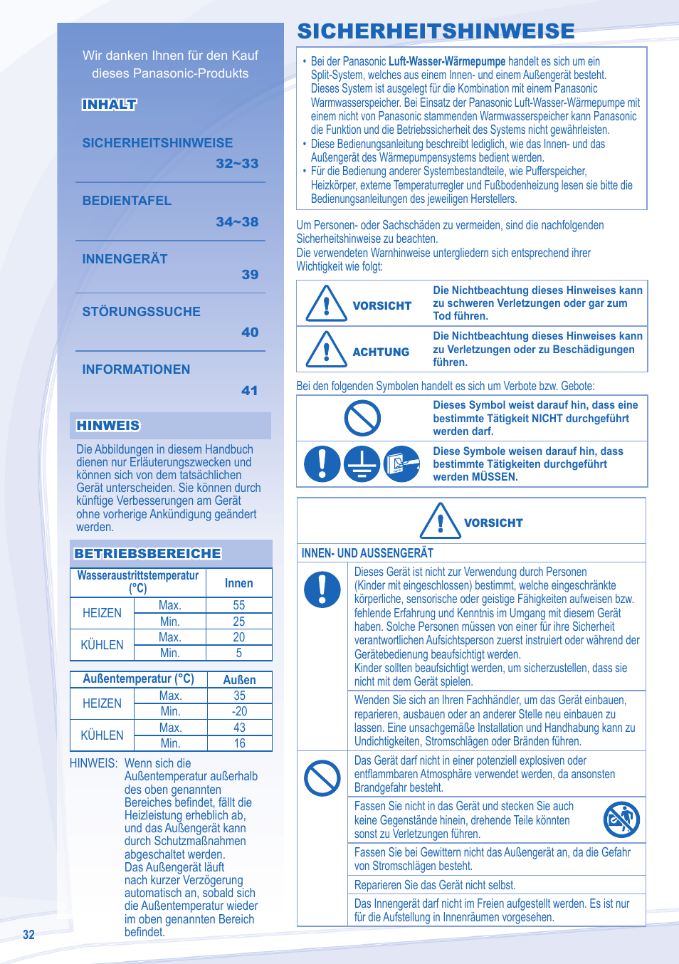 Sicherheitshinweise | Panasonic WHSDC12C6E5 User Manual | Page 32 / 92