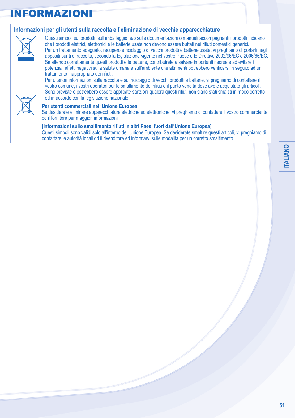 Informazioni | Panasonic WHSDC12C6E5 User Manual | Page 51 / 92