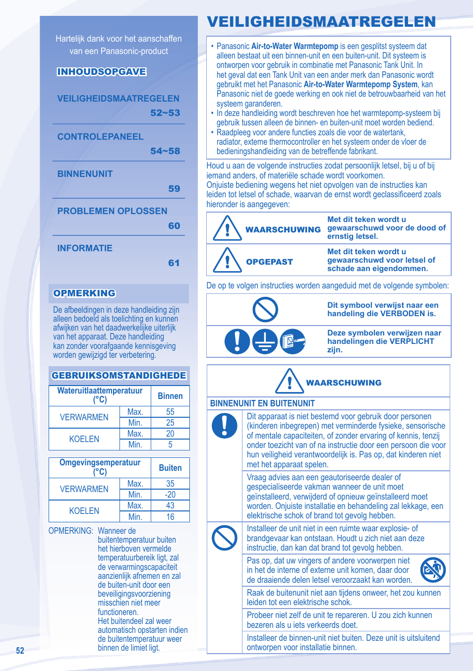 Veiligheidsmaatregelen | Panasonic WHSDC12C6E5 User Manual | Page 52 / 92