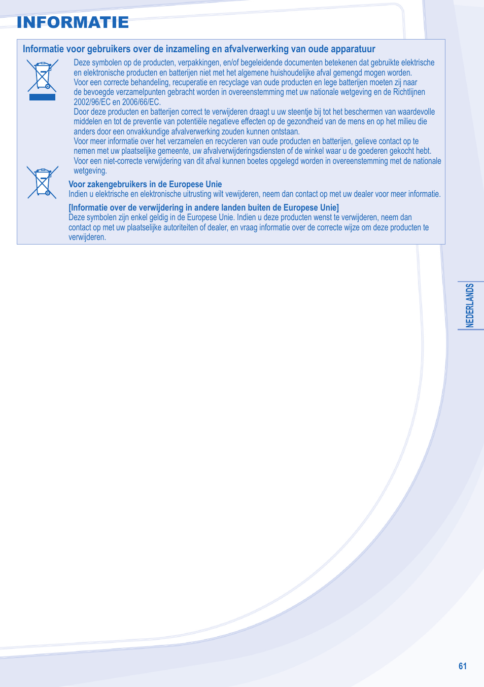 Informatie | Panasonic WHSDC12C6E5 User Manual | Page 61 / 92