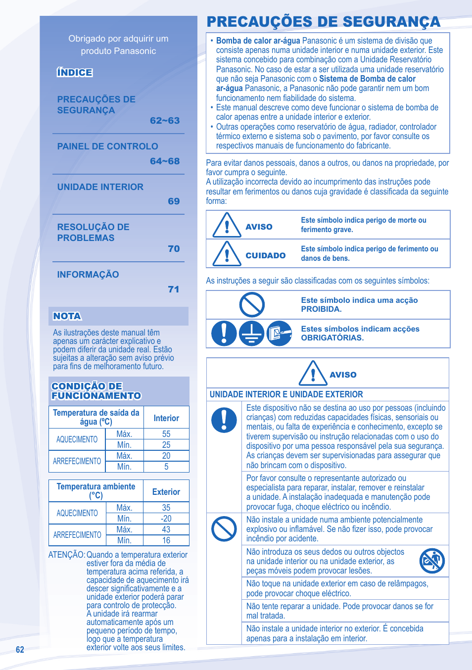 Precauções de segurança | Panasonic WHSDC12C6E5 User Manual | Page 62 / 92