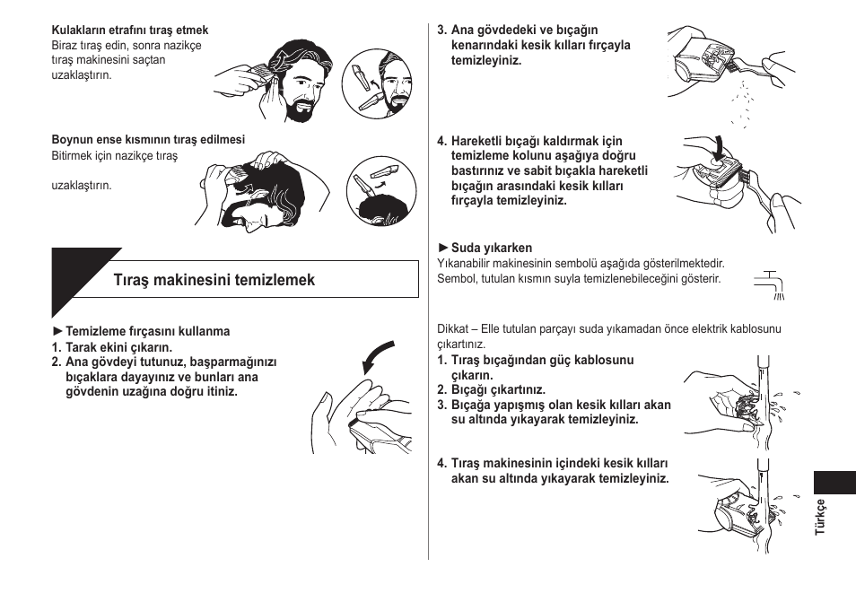 Temizle, Tıraş makinesini temizlemek | Panasonic ER2211 User Manual | Page 101 / 116