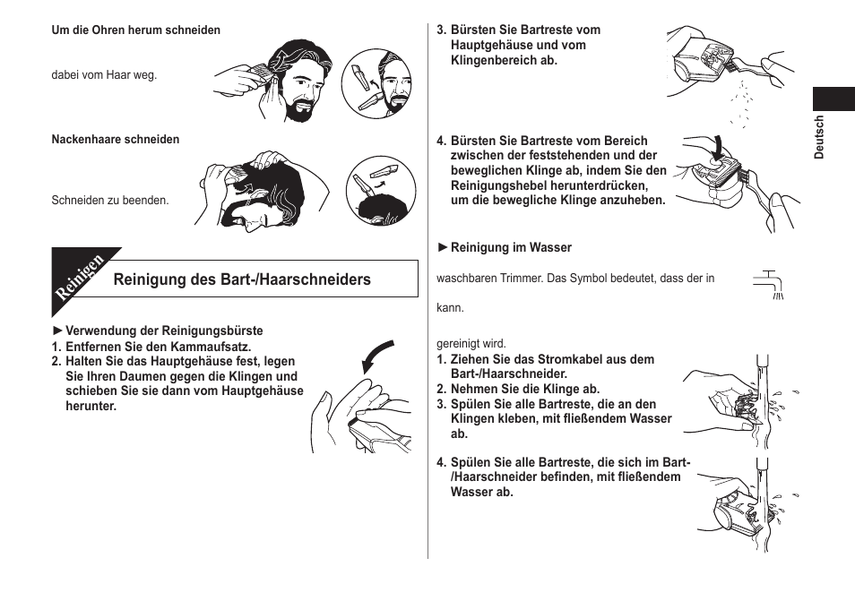 Reinigen, Reinigung des bart-/haarschneiders | Panasonic ER2211 User Manual | Page 11 / 116