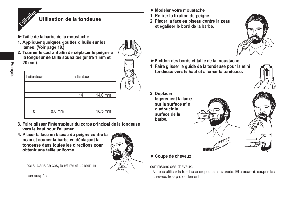 Utilisation, Utilisation de la tondeuse | Panasonic ER2211 User Manual | Page 16 / 116