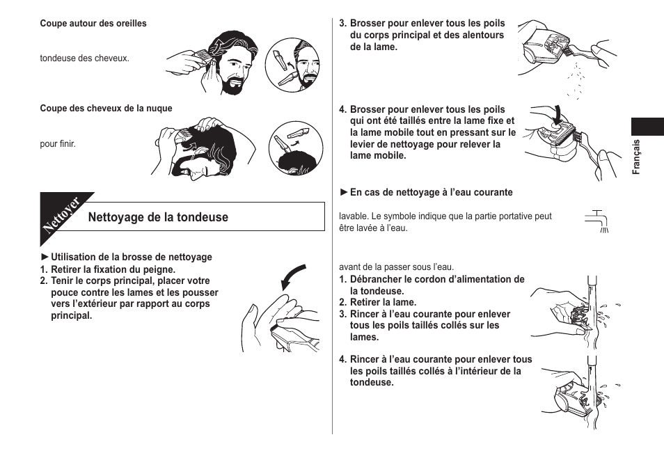 Nettoyer, Nettoyage de la tondeuse | Panasonic ER2211 User Manual | Page 17 / 116