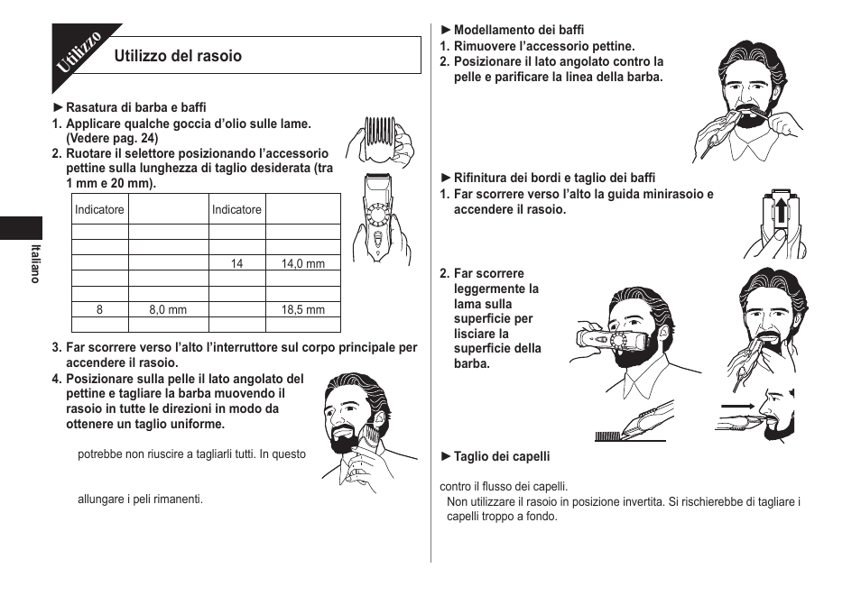 Utilizzo, Utilizzo del rasoio | Panasonic ER2211 User Manual | Page 22 / 116