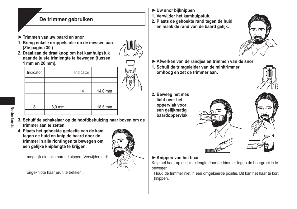 Gebruik, De trimmer gebruiken | Panasonic ER2211 User Manual | Page 28 / 116