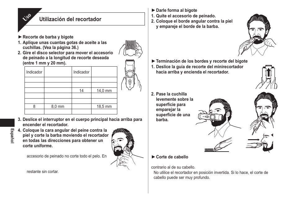 Utilización del recortador | Panasonic ER2211 User Manual | Page 34 / 116