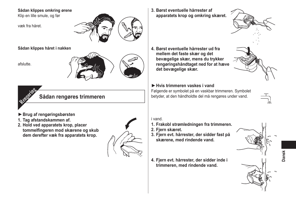 Rengøring, Sådan rengøres trimmeren | Panasonic ER2211 User Manual | Page 41 / 116