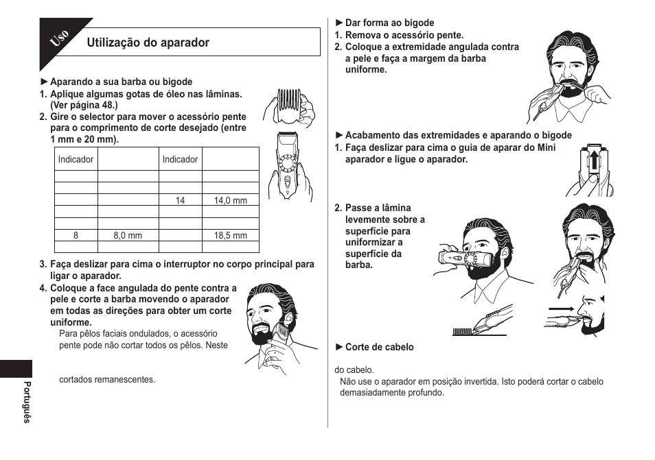 Utilização do aparador | Panasonic ER2211 User Manual | Page 46 / 116