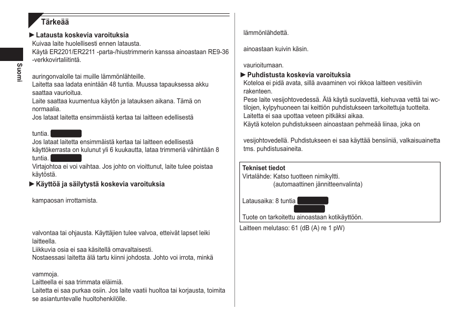 Panasonic ER2211 User Manual | Page 62 / 116