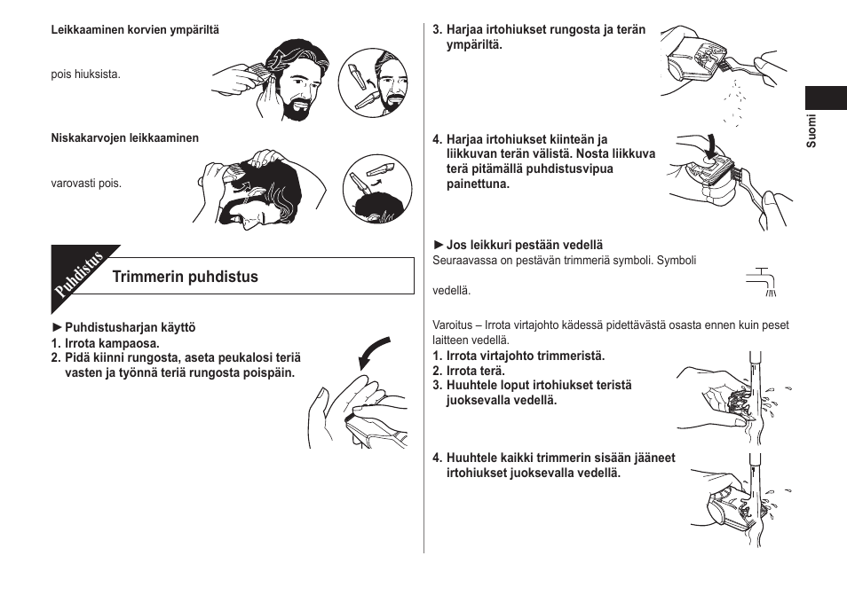 Puhdistus, Trimmerin puhdistus | Panasonic ER2211 User Manual | Page 65 / 116