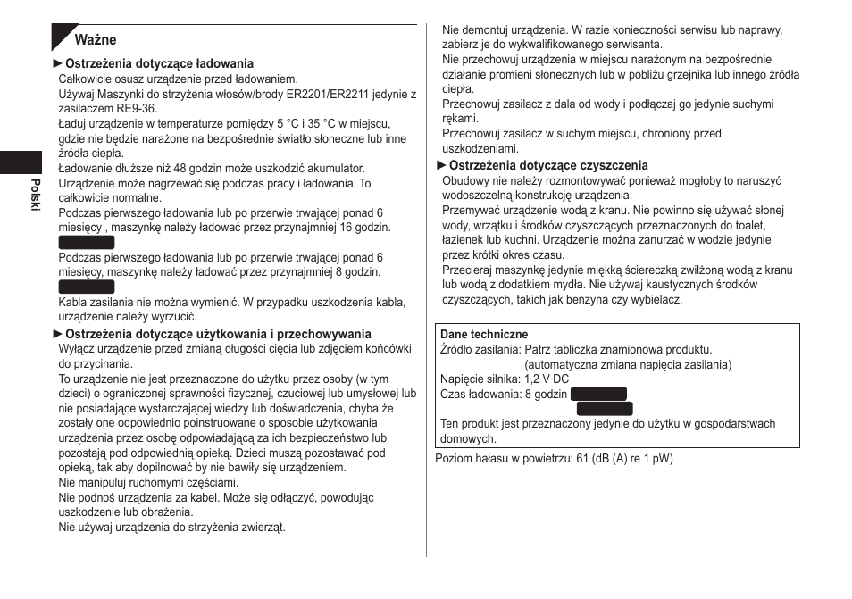 Panasonic ER2211 User Manual | Page 68 / 116