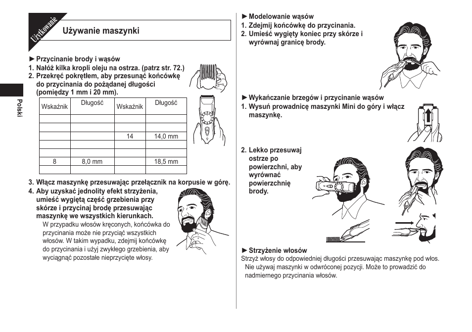 Użytkowanie, Używanie maszynki | Panasonic ER2211 User Manual | Page 70 / 116